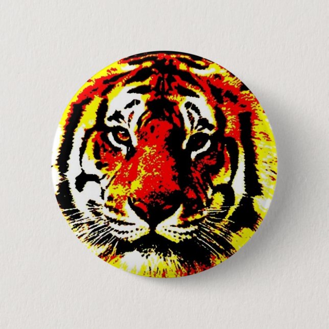 Retro Comic Style Tiger Eyes Pinback Button (Front)