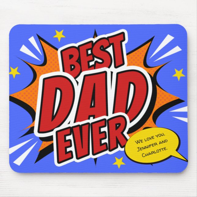 Retro Comic Superhero Best Dad Ever Desk Mouse Mat (Front)