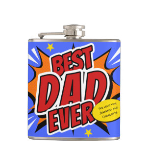 Retro Comic Superhero Best Dad Ever Hip Flask