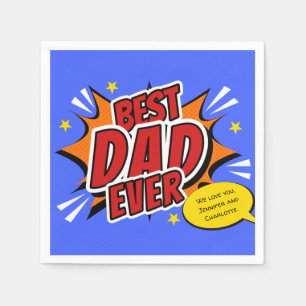 Retro Comic Superhero Best Dad Ever Party   Napkin