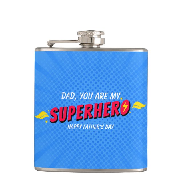 Retro Comic Superhero Father's Day Hip Flask (Front)