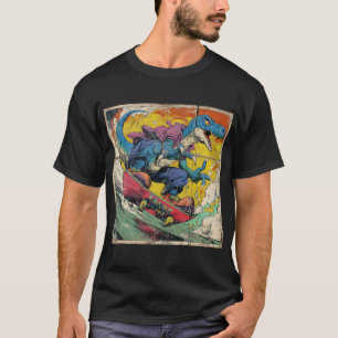 Retro Comic T-Rex Skateboarding T-Shirt