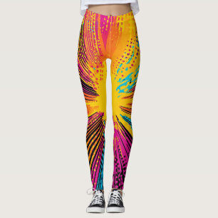 Retro Comic Yellow Explosion Red Blue Leggings