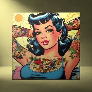 Retro Comics Tattoo Girl Tile
