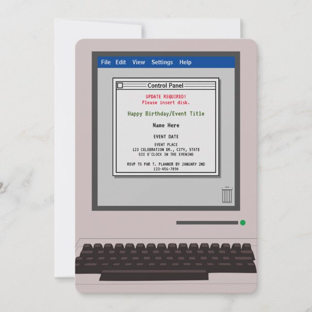 Retro Computer Funny Birthday Invitation (Front)
