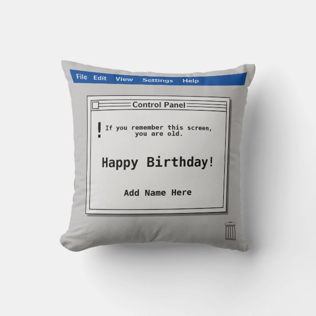 Retro Computer Screen Birthday Cushion (Front)