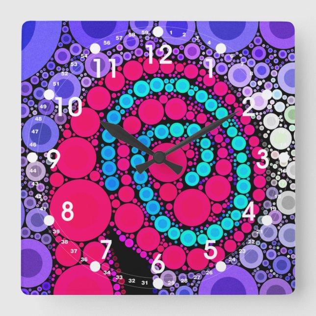 Retro Concentric Circles Cool Swirl Pattern Square Wall Clock (Front)