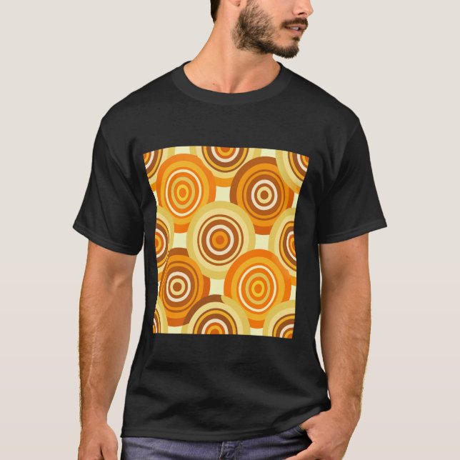Retro Concentric Circles Geometric Pattern Orange  T-Shirt (Front)