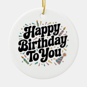 Retro Confetti Birthday Ceramic Tree Decoration