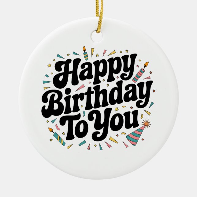 Retro Confetti Birthday Ceramic Tree Decoration (Front)