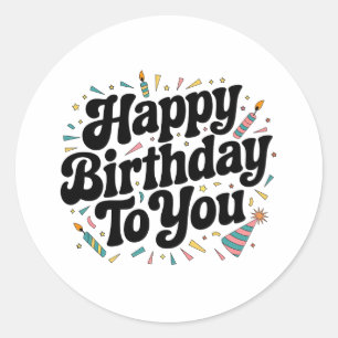Retro Confetti Birthday Classic Round Sticker