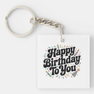 Retro Confetti Birthday Key Ring