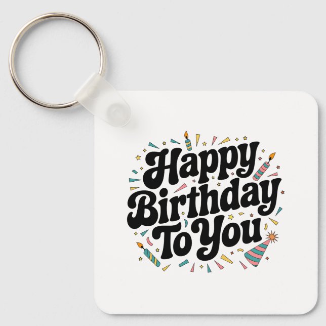 Retro Confetti Birthday Key Ring (Front)