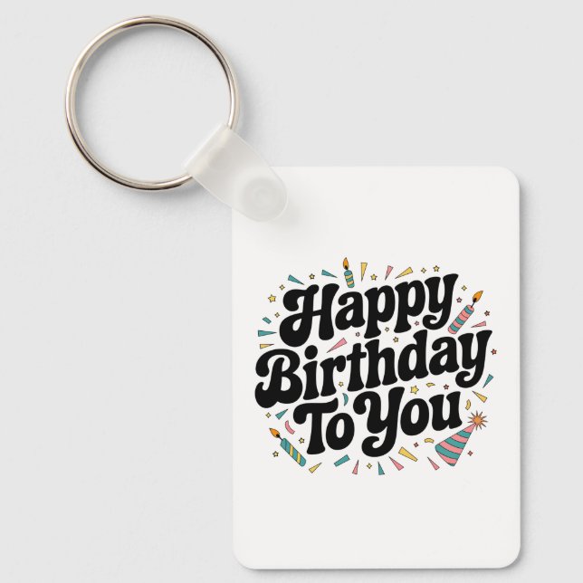 Retro Confetti Birthday Key Ring (Front)