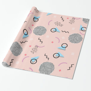 Retro Confetti Memphis Pattern Pink Wrapping Paper