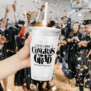 Retro Congrats Grad Graduation Black Acrylic Tumbler