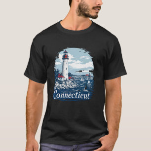 Retro Connecticut Home State CT Coastal Sunset Vin T-Shirt