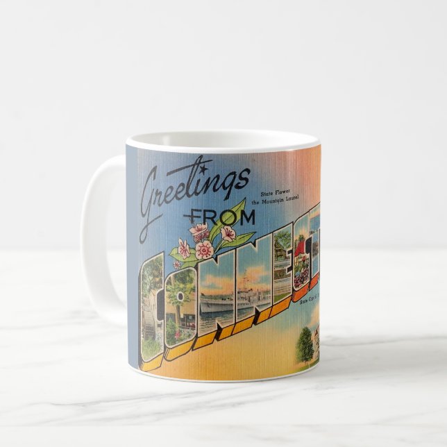 Retro Connecticut Postcard Mug (Front Left)