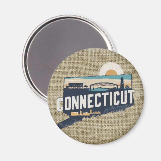 Retro Connecticut Scenic Silhouette Magnet (Front/Back)