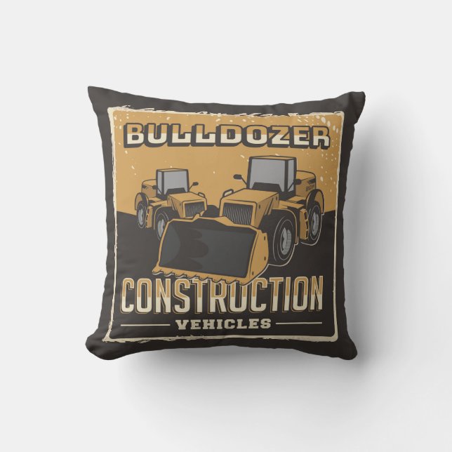 Retro Construction - Bulldozer Throw Pillow (Front)