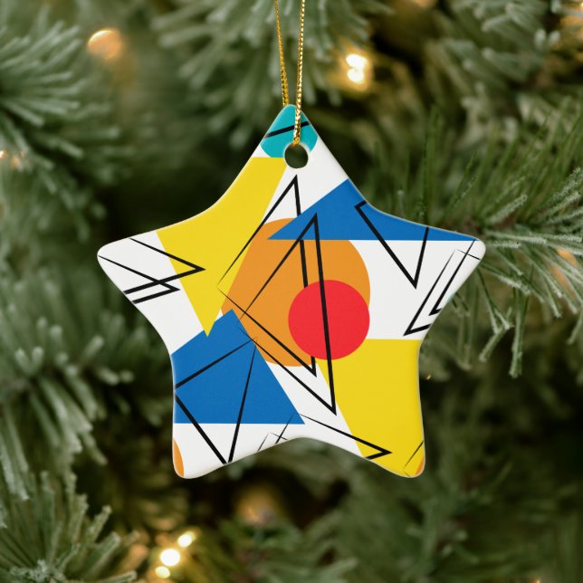 Retro Contemporary Geometric Colourful Pattern Ceramic Tree Decoration (Tree)