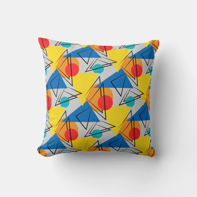 Retro Contemporary Geometric Colourful Pattern Cushion (Front)