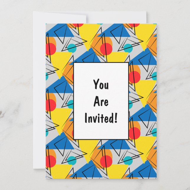 Retro Contemporary Geometric Colourful Pattern Invitation (Front)
