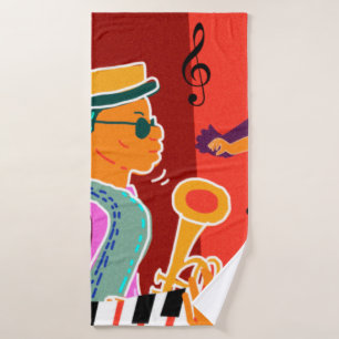 Retro contrast music festival jazz bath towel