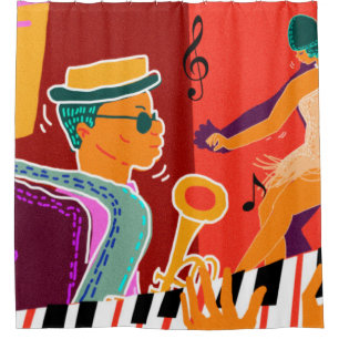 Retro contrast music festival jazz shower curtain