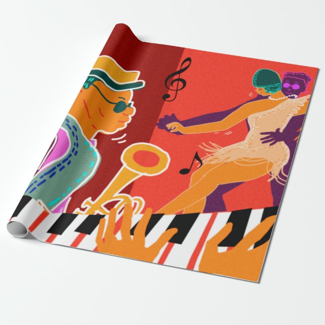 Retro contrast music festival jazz wrapping paper (Unrolled)