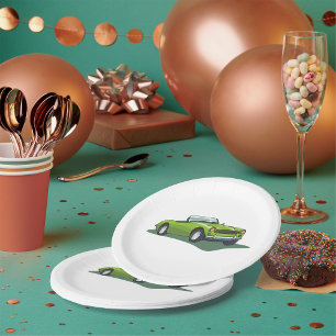 Retro Convertible Green Car Paper Plates