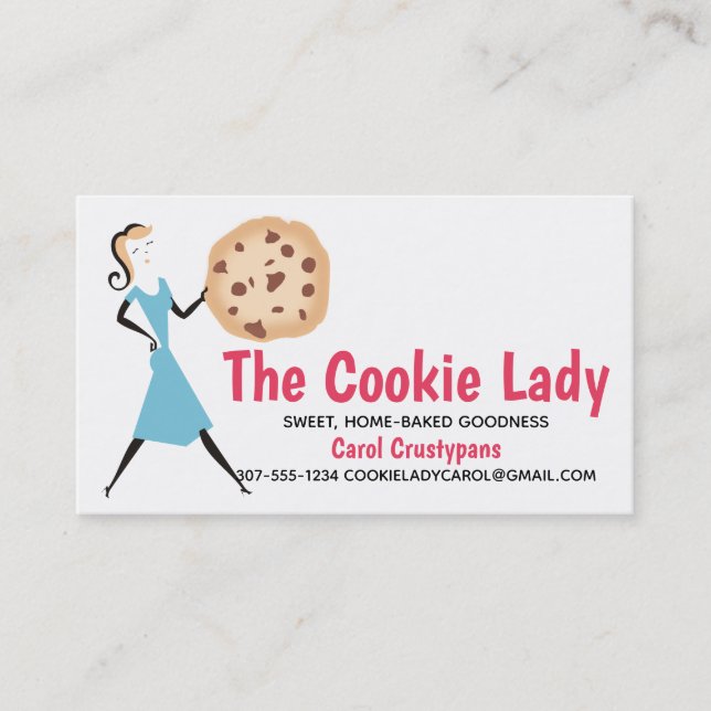Retro cookie girl baking bakery business cards (Front)