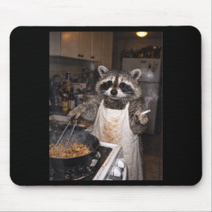 Retro cooking raccoon funny smoking raccoon meme mouse mat