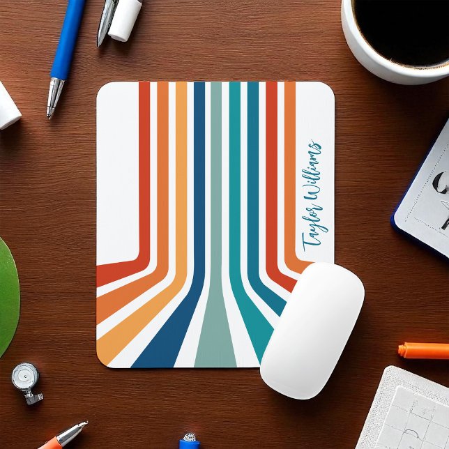 Retro Cool Bent Stripes Pattern with Name Mouse Mat (Creator Uploaded)