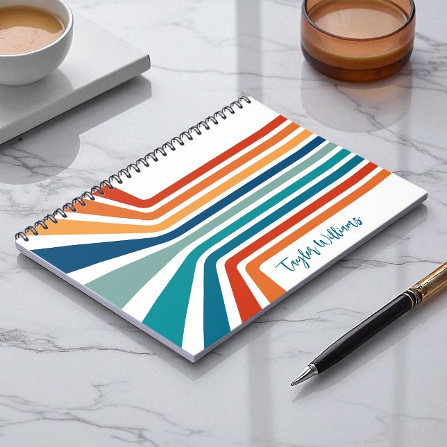 Retro Cool Bent Stripes with Your Name Notebook (Creator Uploaded)