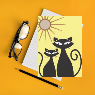 Retro Cool Black Cat Blank Greeting Card