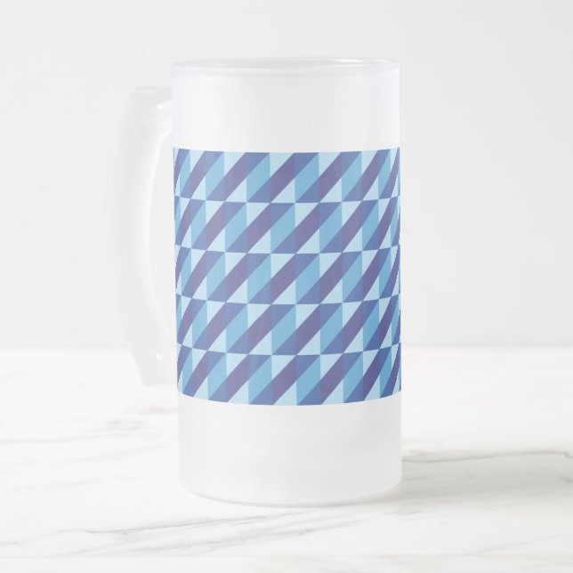 Retro Cool Blue Geometric Triangle Abstract Frosted Glass Beer Mug (Front Left)