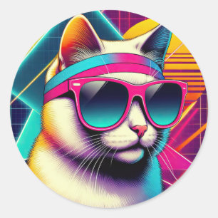 Retro Cool Cat Classic Round Sticker