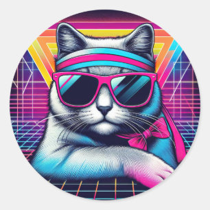 Retro Cool Cat Classic Round Sticker