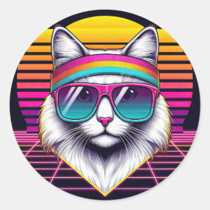 Retro Cool Cat Classic Round Sticker