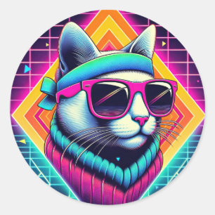Retro Cool Cat Classic Round Sticker