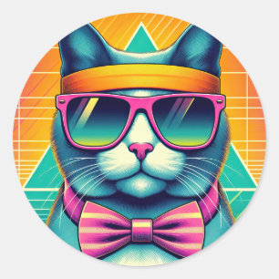 Retro Cool Cat Classic Round Sticker