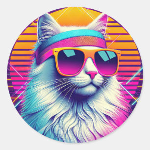 Retro Cool Cat Classic Round Sticker
