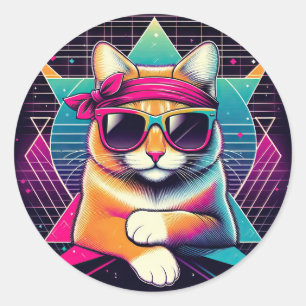Retro Cool Cat Classic Round Sticker