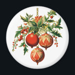 Retro Cool Christmas Tree Decorations Magnet<br><div class="desc">A magnet with a vintage style illustration. 3 red Christmas baubles surrounded by green holly and berries. Stylish retro design.</div>