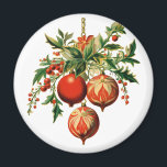 Retro Cool Christmas Tree Decorations Magnet<br><div class="desc">A magnet with a vintage style illustration. 3 red Christmas baubles surrounded by green holly and berries. Stylish retro design.</div>