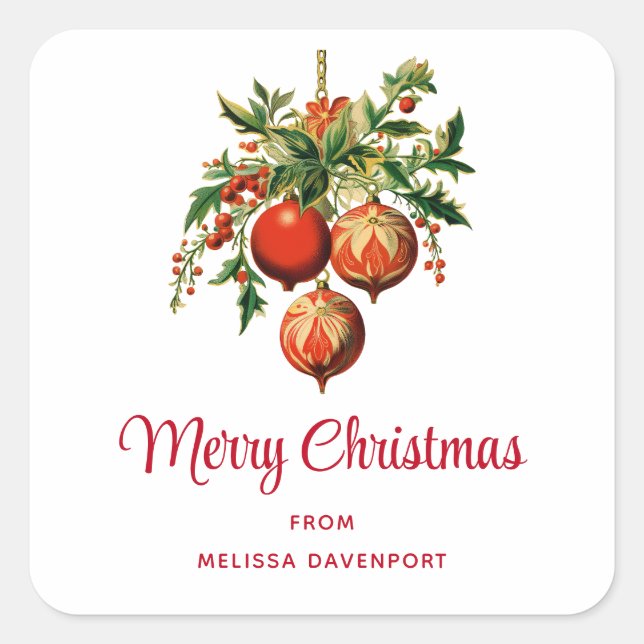 Retro Cool Christmas Tree Decorations Square Sticker (Front)