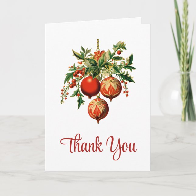 Retro Cool Christmas Tree Decorations Thank You Card (Front)