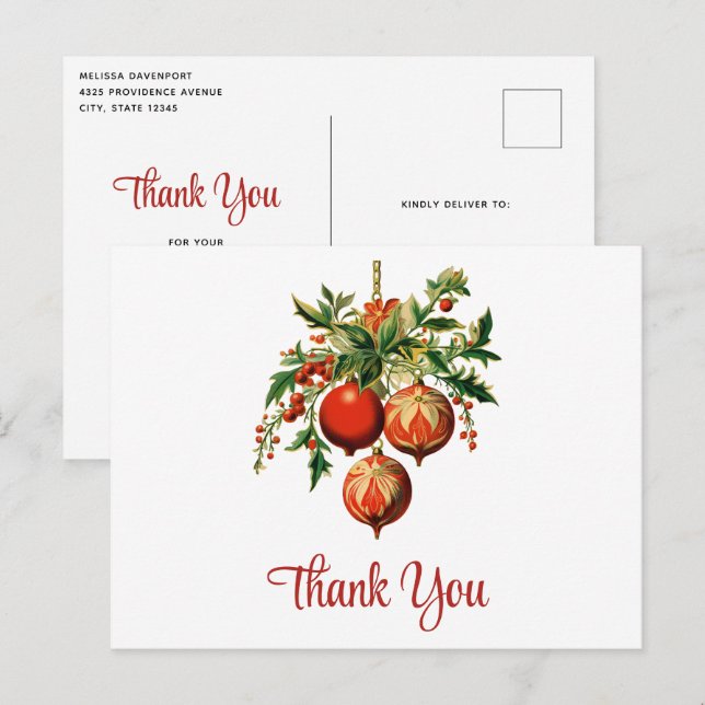 Retro Cool Christmas Tree Decorations Thank You Postcard (Front/Back)