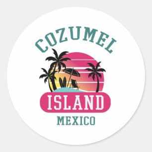 Retro Cool Cozumel Original Mexico Beaches Sunset Classic Round Sticker
